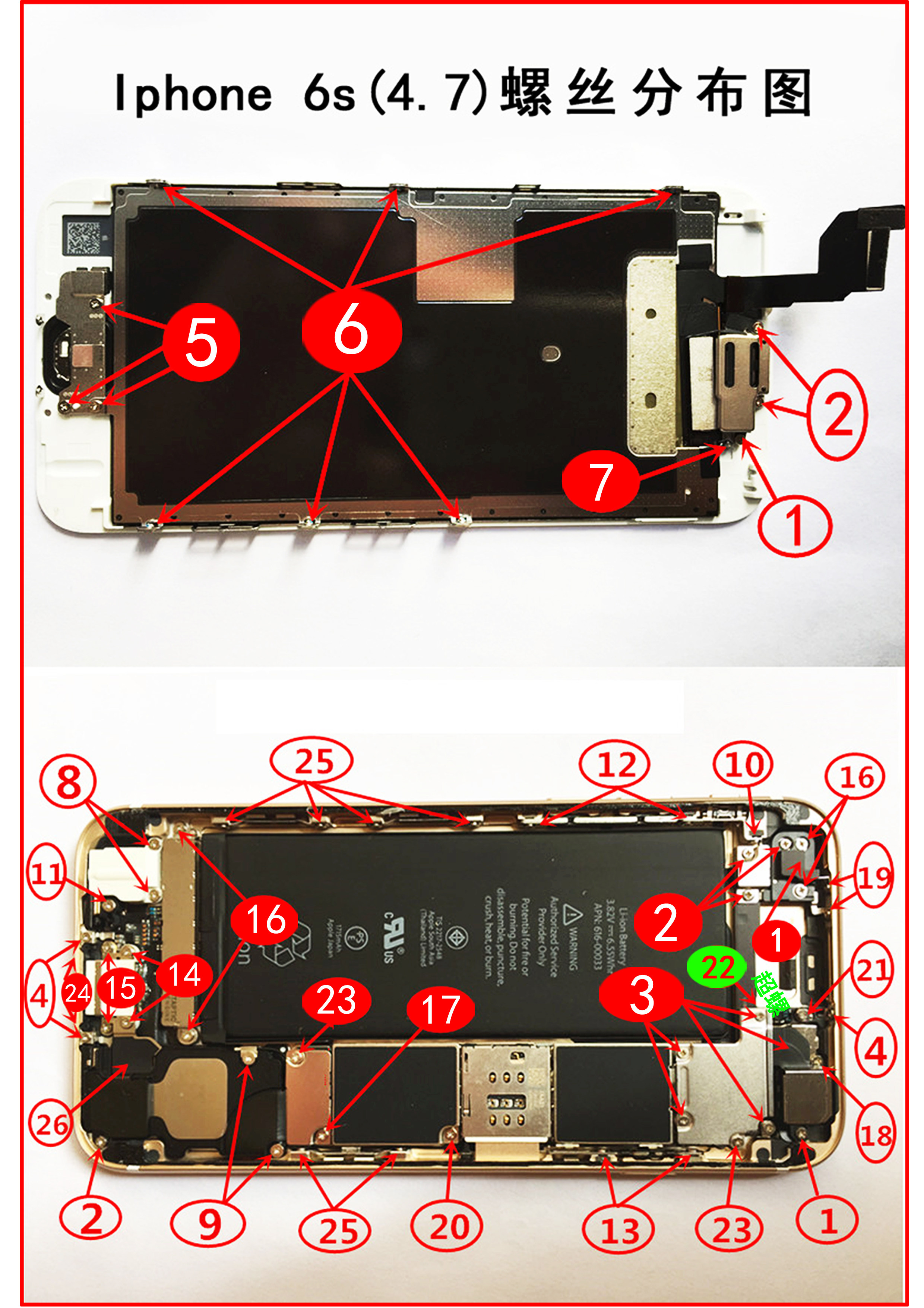 适用苹果6代/6plus手机全套螺丝iphone6s/6splus内部主板机身螺丝