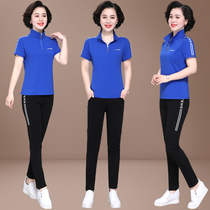 Mother's 2021 new summer suit fashion foreign sports suit woman 40 years old 50 short sleeve two-piece set