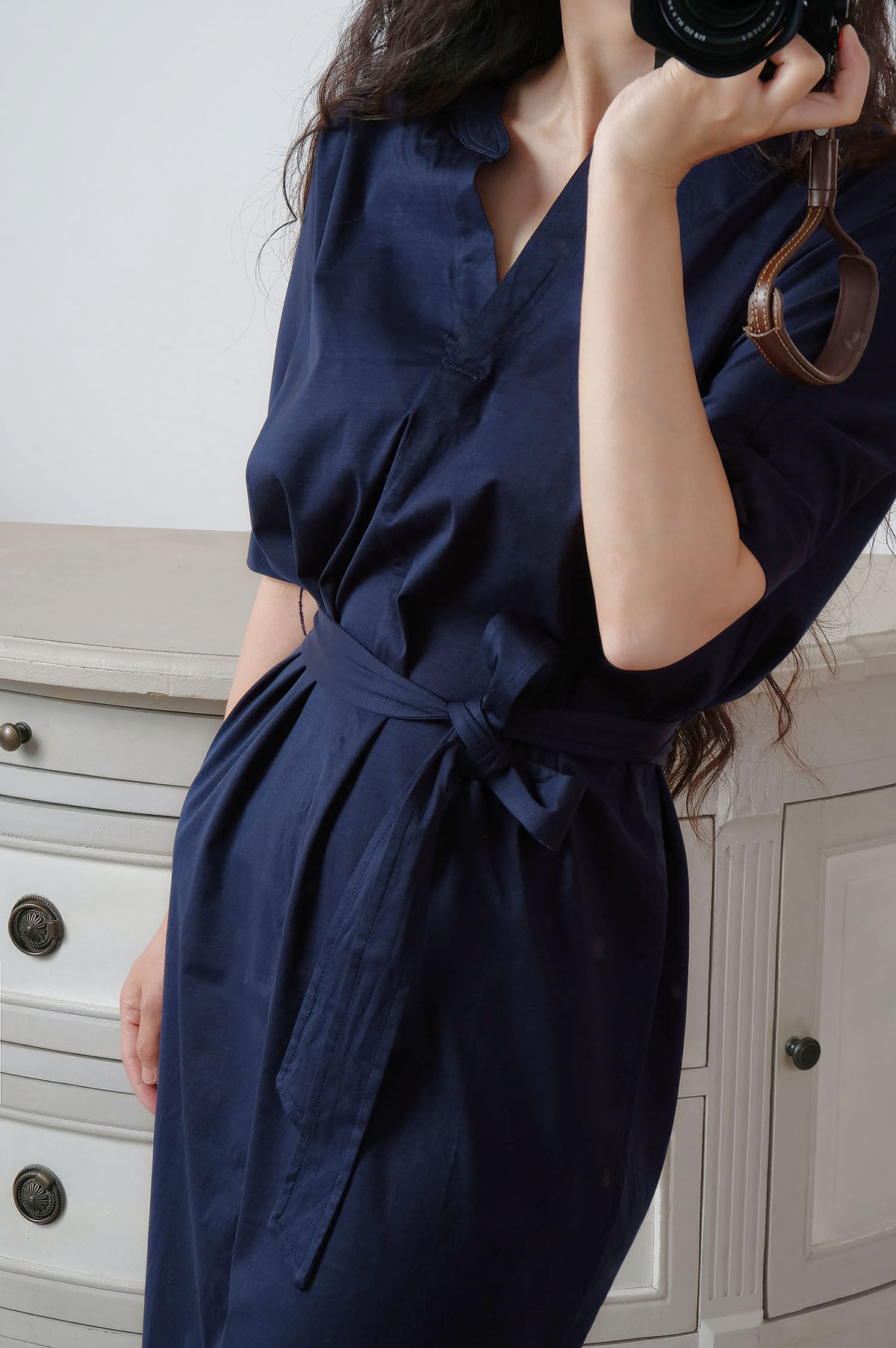 apcshop 20new 精选定制纯棉连身袖女士简约设计v领夏季连衣裙