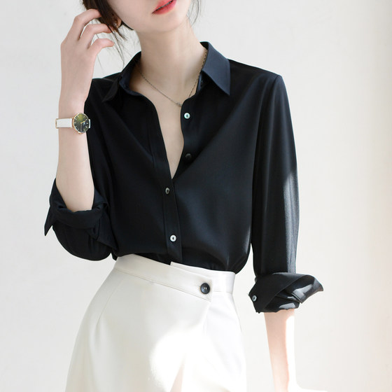 TRR workplace gives people a sense of stability, mysterious black slightly loose long -sleeved shirt, women's top, simple style
TRR workplace gives people a sense of stability, mysterious black slightly loose long -sleeved shirt, women's top, simple style