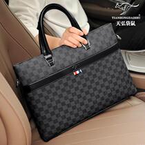 Tianhong Kangaroo Mens briefcase Business handbag Brand Chessboard Ripples commuter Single shoulder inclined satchel bag