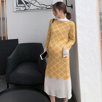 Spring and autumn pregnant women slim knitted dress medium and long 2021 new fashion mom autumn long-sleeved fashion base shirt