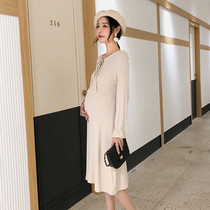 Pregnant women spring dresses 2021 hot mom mid-length knee-length spring nursing dual-use cotton slim knitted skirt tide