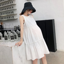 Pregnant mother dress fashion pregnant summer dress medium long 3-9 months pregnant tide mother loose sleeveless sundress