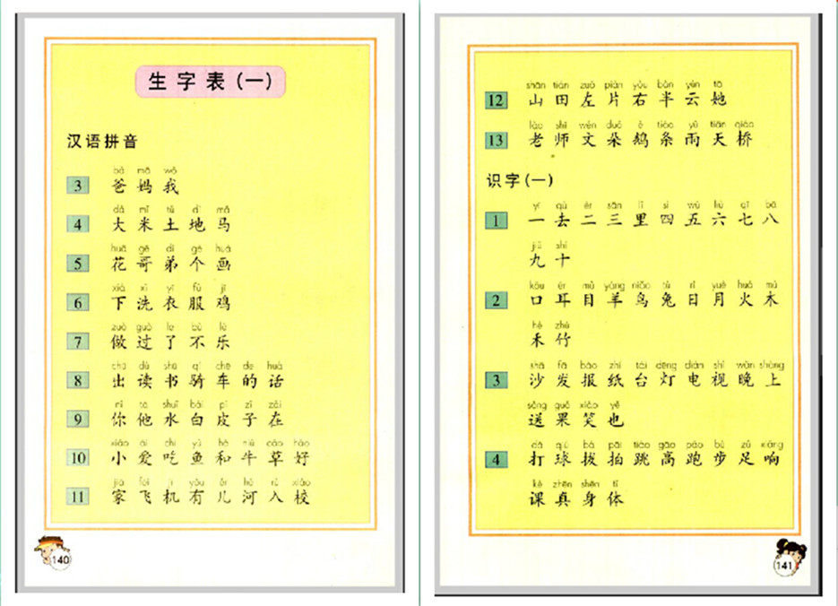 人教版小学语文一年级下册生字表