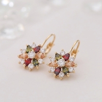 Korean version of temperament ear jewelry zircon quality flower ear rose gold hypoallergenic color retention earrings