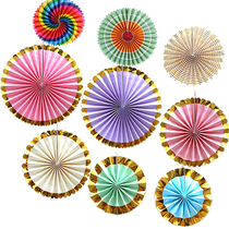 Handmade European and American hot stamping fan three-dimensional flower DIY handmade wedding shop decoration decoration colorful origami fan flower