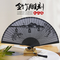 Chinese style whole bamboo carving Hollow fan ancient fan folding fan female Japanese folding fan classical craft gift fan