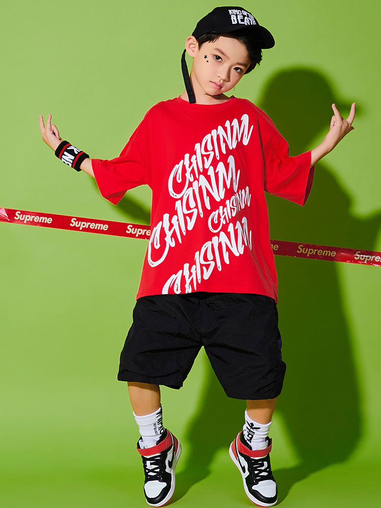 嘻哈儿童街舞套装男童演出服装韩版少儿hiphop衣服帅气宽松短袖潮