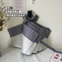 3fter Plaid Splicing Salt System Sun-clear Umbrella Dual-use Female Beach Umbrella Female type ins sunscreen Anti-UV rays