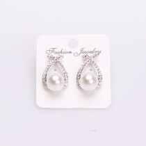 Japanese and Korean diamond pearl stud earrings 925 sterling silver diamond earrings personality cross temperament hypoallergenic ear jewelry women