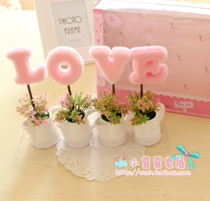 LOVE flocking simulation flower set fake flower small bonsai desktop green simulation plant potted ornaments