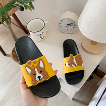 2019 summer new Japanese cute cartoon Koji dog slippers women flat bottom wear non-slip student cool man