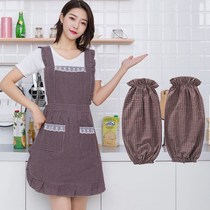 womens waterproof oilproof apron home work cotton cute suspender korean style fashion kitchen cooking restaurant hoodie women