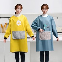 Pure cotton adult long-sleeved apron womens home kitchen cooking Japanese cute overalls autumn and winter new work clothes