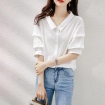 2021 new summer fashion wild short sleeve white shirt female temperament design sense niche chiffon top