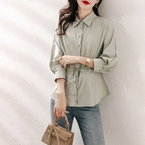 Early autumn 2021 new high-end shirt female belly slim long sleeve top versatile chic small shirt age