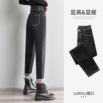 South Korea Harlan Jeans Women's Radish Pants Design High Waist Skinny Loose Straight Pin Pad Pants