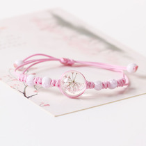Original design dried flower pink starry bracelet hand-woven adjustable student female hipster bracelet New
