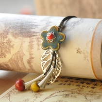 Jingdezhen Ceramic Jewelry Flower Glazed Sweater Chain National Wind Long Necklace Pending Female Hand Weaving