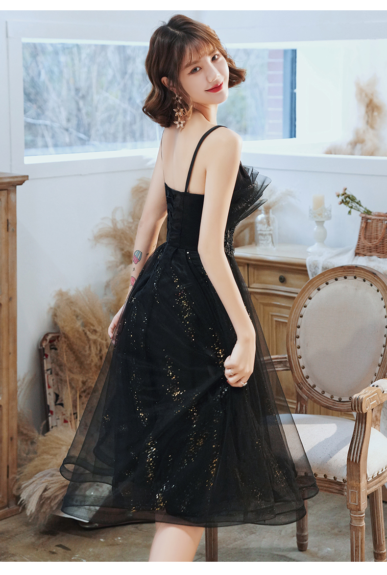 小礼服2022新款黑色礼服裙短款气质仙气学生伴娘服主持人晚礼服女