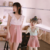 New Korean parent-child swimsuit mother-daughter family suit one-piece skirt girls girls middle and large childrens hot spring bathing suit