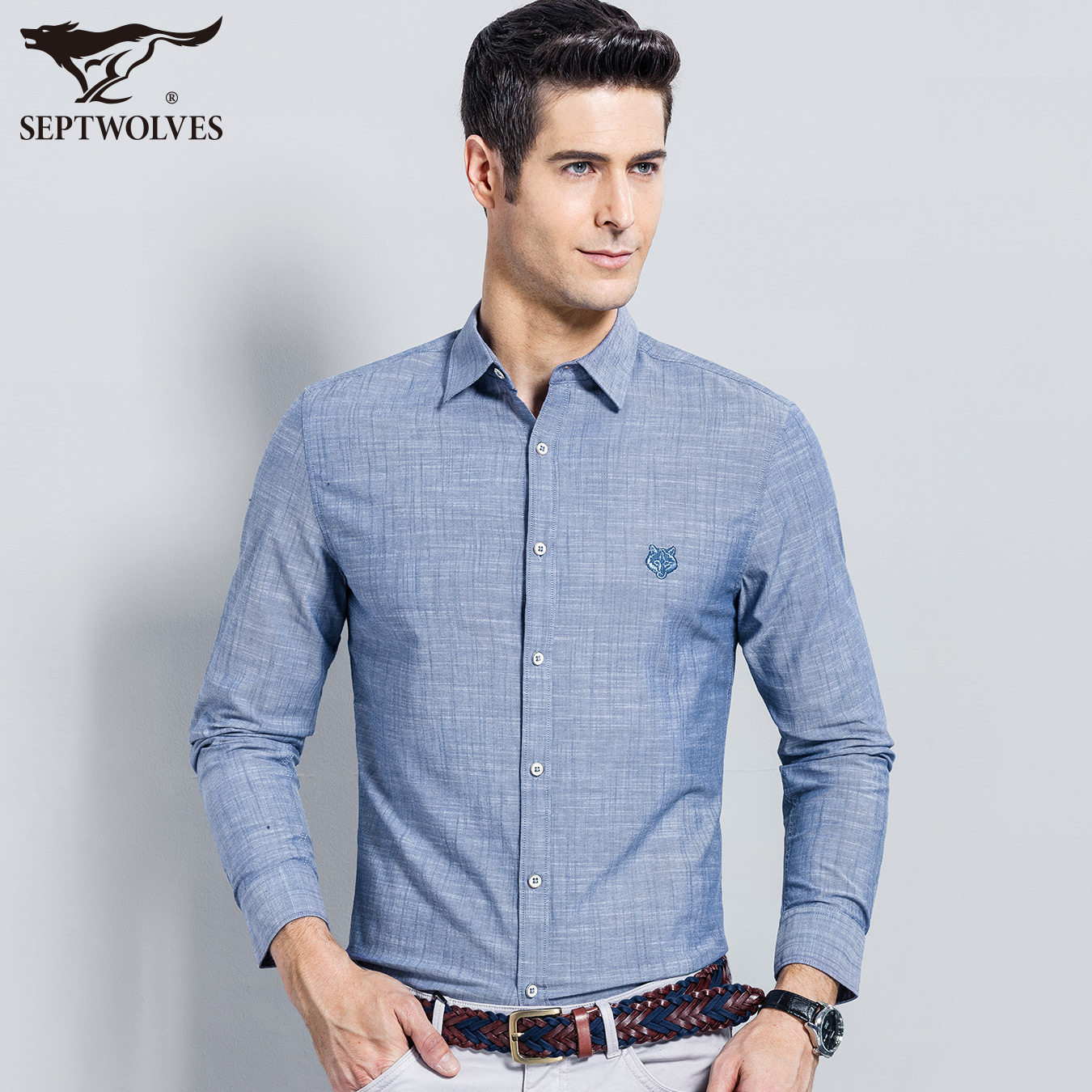 七匹狼男士秋季新款长袖衬衫