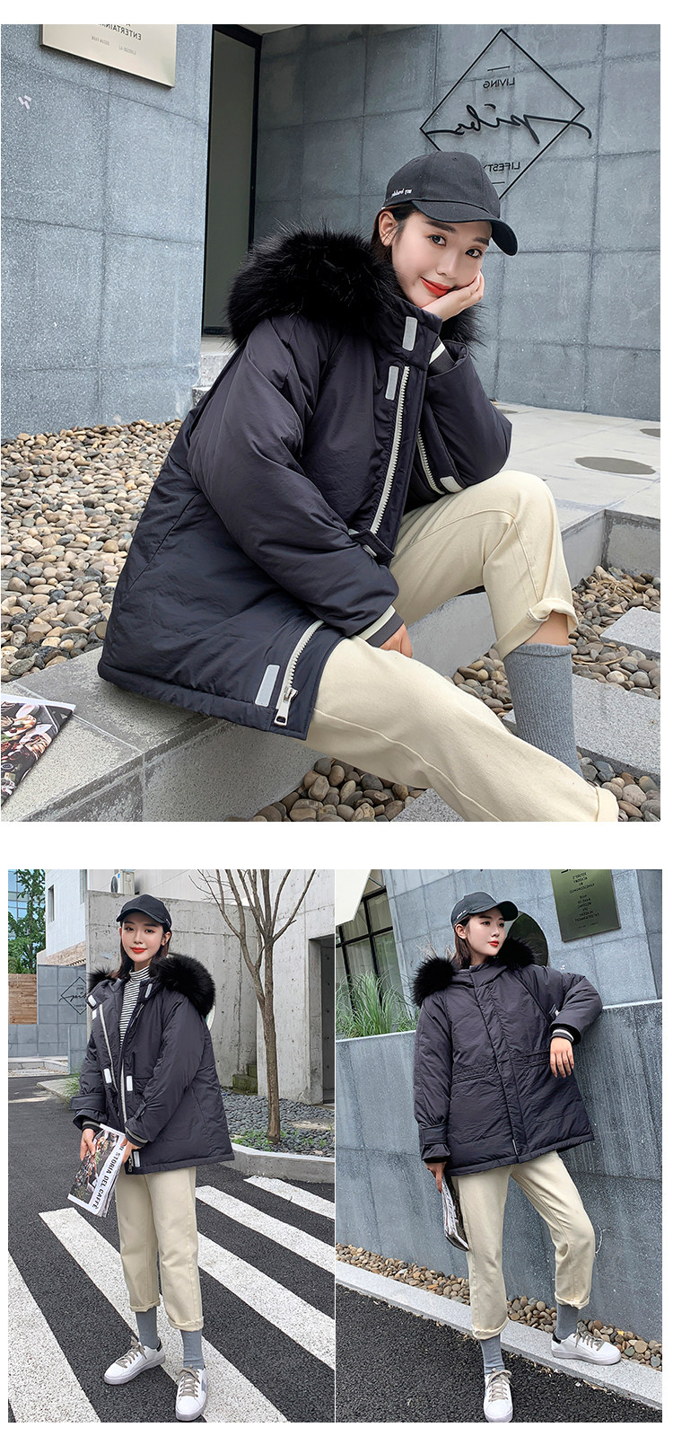 大毛领拉链魔术贴大码女装防寒服显瘦气质_木子山风(原凯依莉)kyl8903