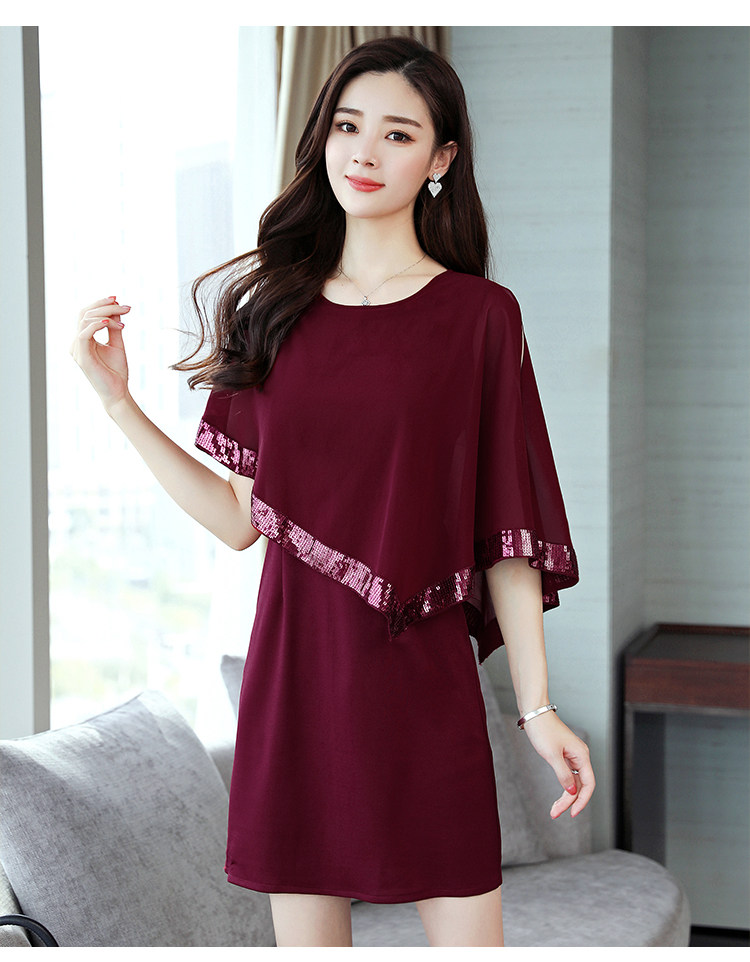 纯色假两件披肩款修身雪纺拼接针织连衣裙无袖连衣裙_翎梦儿lme1910-1