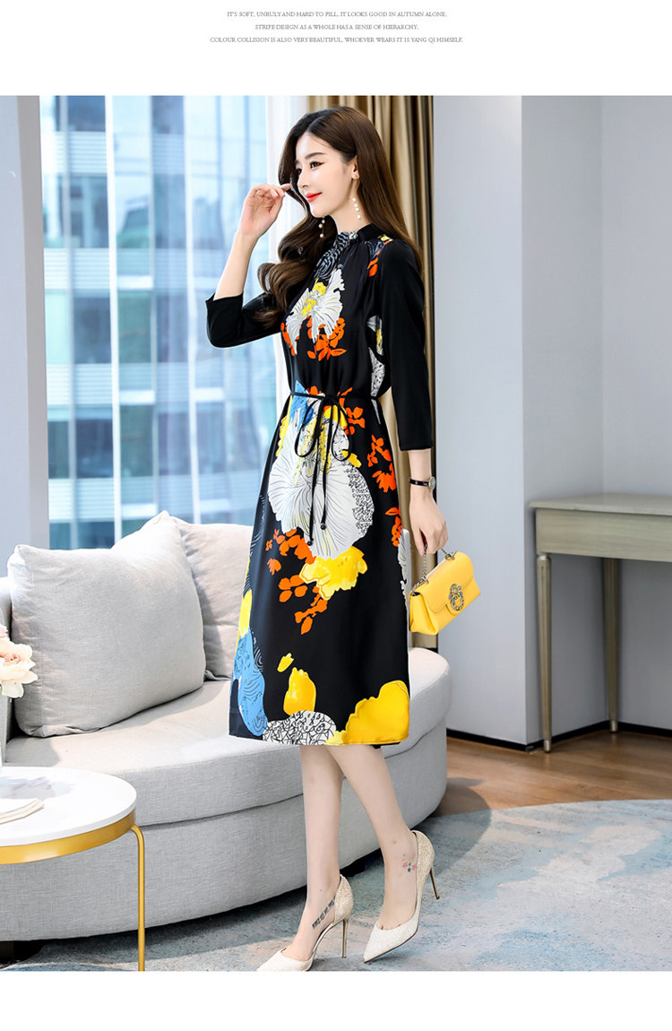 2021年春季套头甜美长裙七分袖修身印花连衣裙_时尚俏佳人ssqjr8219-1