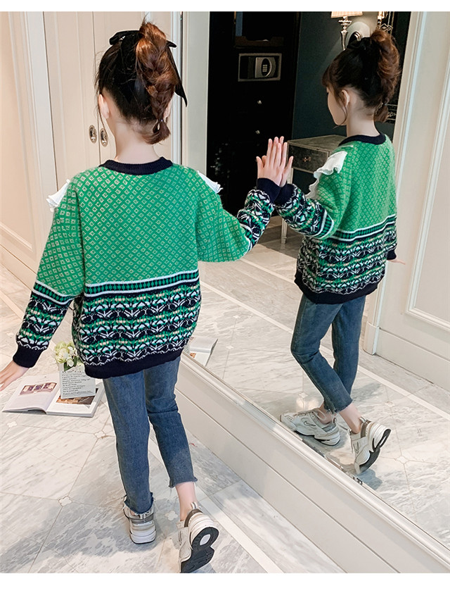 小米粒童装&2217款加绒绿色毛衣