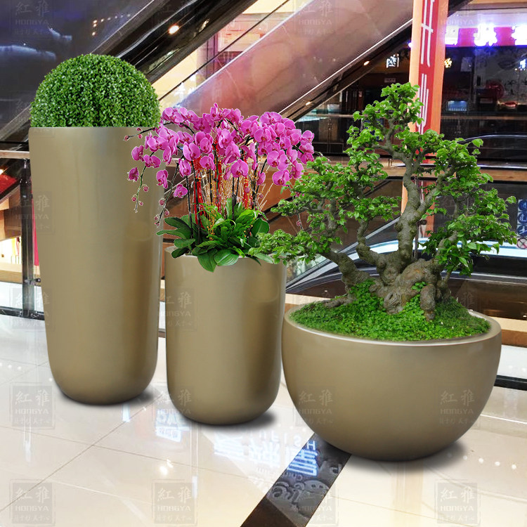 商场玻璃钢花盆组合大厦写字楼酒店别墅小区美陈花瓶户外景区花钵