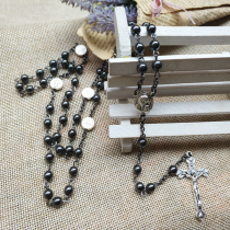 Catholic Relics Black Gallstone Necklace Rose 5 end Rosary beads 59 Exorcism Rosary Cross Necklace