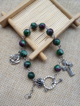 New Catholic Rosary beads bracelet Holy Cross couple Jesus Rosary beads Red green treasure white stone