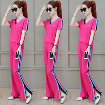 Sportswear casual set womens summer 2021 New thin short sleeve wide leg pants Korean fashion foreign style two-piece set