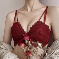 Japans Current Year Red Lingerie Suit Wedding Bride without steel ring small breasts to woo sexy lace bra