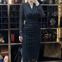 Douyin same lace mesh slim fit sexy autumn and winter V-neck dress YM