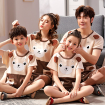 Spring and summer parent-child pajamas short-sleeved cotton family three mother and daughter Summer cotton home suit