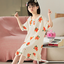 Parent-child girl sleepdress summer thin childrens pajamas dress girl short sleeve cotton gauze home dress