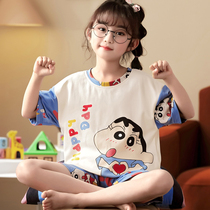 Girls nightgown Xia pure cotton short sleeve summer thin girls in summer cotton home suit for children in the summer
