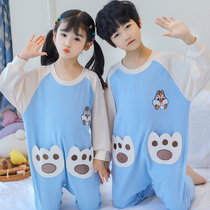 Spring and autumn pure cotton childrens cortex pajamas cartoon boy boy baby kick by girl long sleeve home clothes