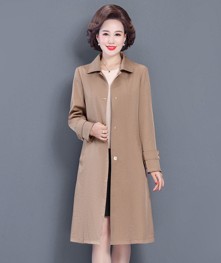 艳如飞妈妈春秋风衣中长款洋气中年人宽松大码上衣中老年女秋装时尚