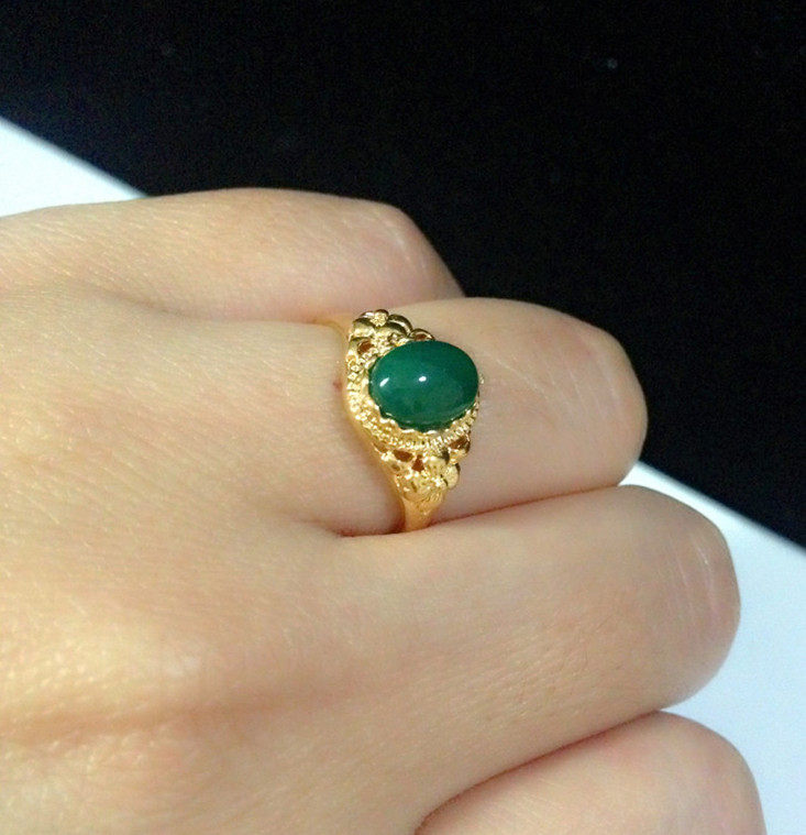 欧币保色不掉色戒指 仿黄金镶宝石板戒 女士活口沙金玉镀金戒指