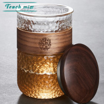 Touch Miss glass water Cup Wood sleeve anti-scalding tea cup hammer tea water separation with cover filter office making tea