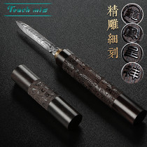 Touch Miss Puer tea knife tea cone handmade ebony wood stainless steel tea needle Damascus dragon and phoenix Chengxiang