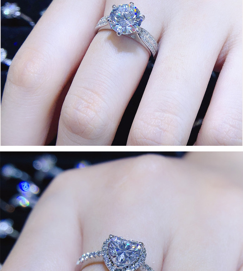 d色莫桑石钻戒一克拉pt950铂金戒指男女订婚结婚情侣对戒