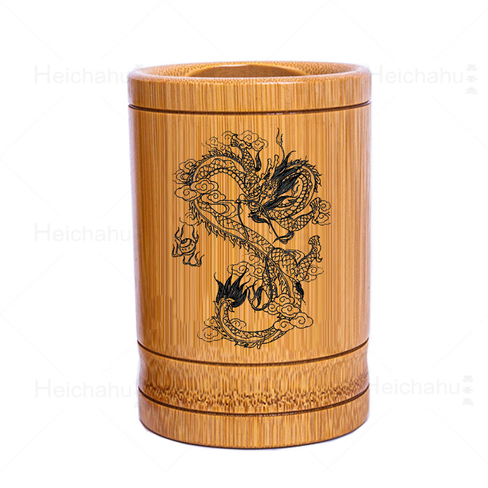 竹製碳化筆筒辦公文具赤壁紅可客製化13CM高