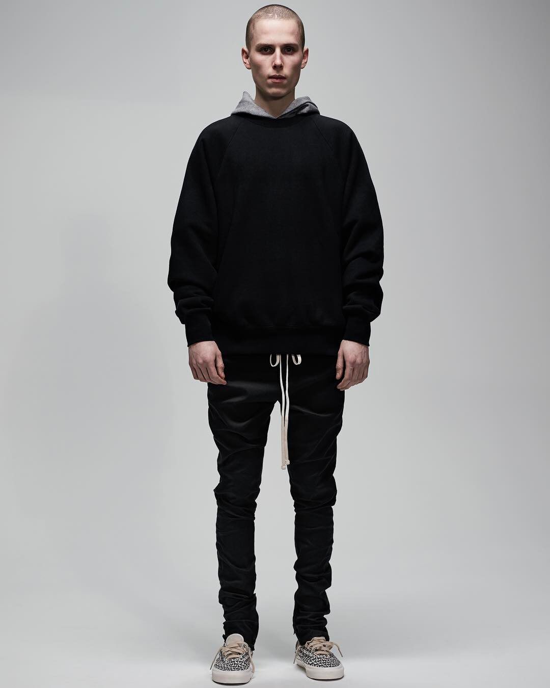 高街fog经典黑魂纯黑修身小脚内侧拉链抽绳工装裤简约休闲长裤男_7折