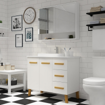 Solid wood bathroom cabinet washing hands and face washing basin cabinet combination bathroom floor-standing bathroom mirror cabinet simple modern