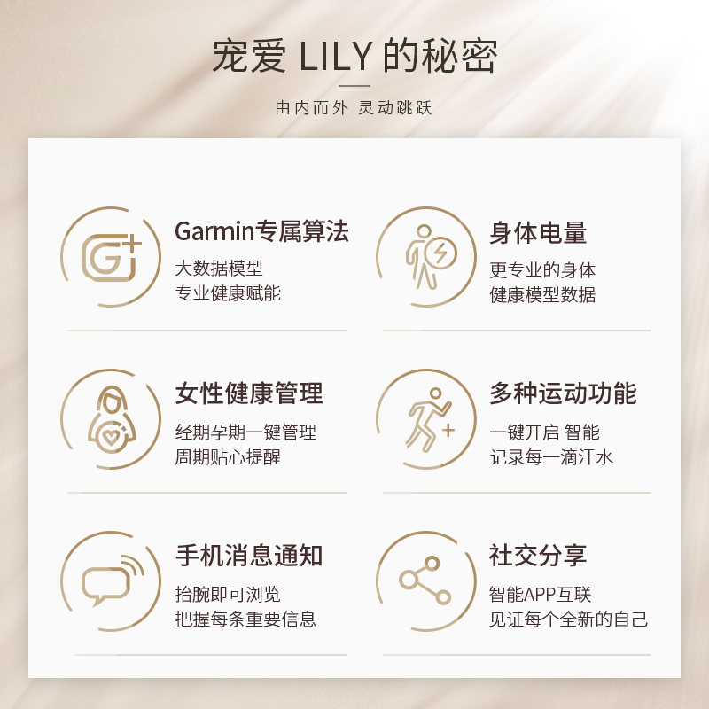 Garmin佳明Lily 2021年新款健康监测心率时尚跑步智能运动手表女 